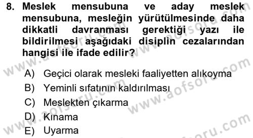 Muhasebe ve Hukuk Dersi 2017 - 2018 Yılı (Vize) Ara Sınav Soruları 8. Soru