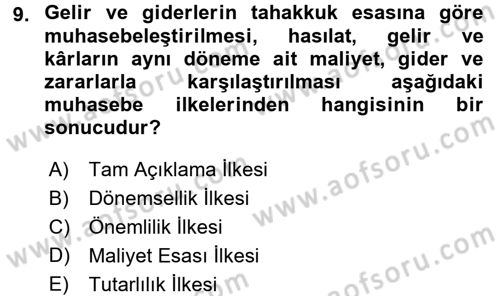 Muhasebe ve Hukuk Dersi 2017 - 2018 Yılı (Vize) Ara Sınav Soruları 9. Soru