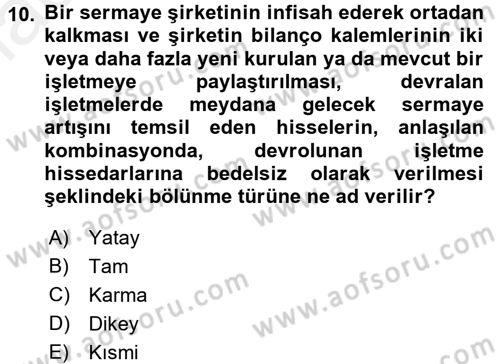 Muhasebe ve Hukuk Dersi 2017 - 2018 Yılı (Final) Dönem Sonu Sınav Soruları 10. Soru