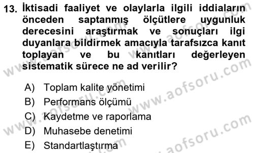 Muhasebe ve Hukuk Dersi 2017 - 2018 Yılı (Final) Dönem Sonu Sınav Soruları 13. Soru