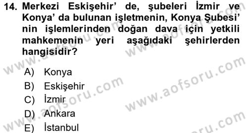 Muhasebe ve Hukuk Dersi 2017 - 2018 Yılı (Final) Dönem Sonu Sınav Soruları 14. Soru