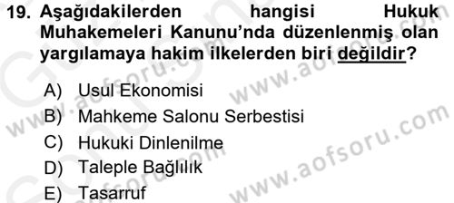 Muhasebe ve Hukuk Dersi 2017 - 2018 Yılı (Final) Dönem Sonu Sınav Soruları 19. Soru
