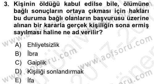 Muhasebe ve Hukuk Dersi 2017 - 2018 Yılı (Final) Dönem Sonu Sınav Soruları 3. Soru