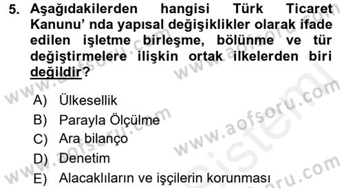 Muhasebe ve Hukuk Dersi 2017 - 2018 Yılı (Final) Dönem Sonu Sınav Soruları 5. Soru