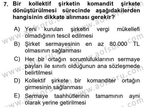 Muhasebe ve Hukuk Dersi 2017 - 2018 Yılı (Final) Dönem Sonu Sınav Soruları 7. Soru
