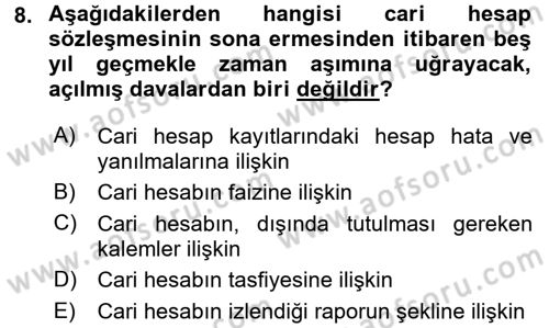 Muhasebe ve Hukuk Dersi 2017 - 2018 Yılı (Final) Dönem Sonu Sınav Soruları 8. Soru