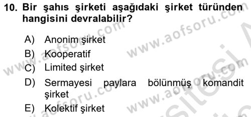 Muhasebe ve Hukuk Dersi 2018 - 2019 Yılı 3 Ders Sınav Soruları 10. Soru