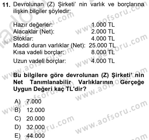 Muhasebe ve Hukuk Dersi 2018 - 2019 Yılı 3 Ders Sınav Soruları 11. Soru