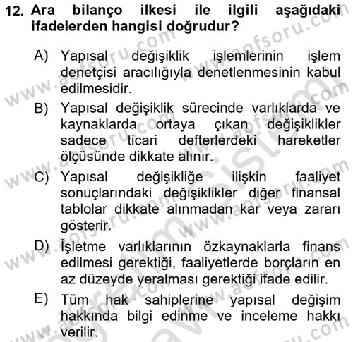 Muhasebe ve Hukuk Dersi 2018 - 2019 Yılı 3 Ders Sınav Soruları 12. Soru