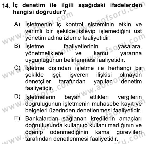 Muhasebe ve Hukuk Dersi 2018 - 2019 Yılı 3 Ders Sınav Soruları 14. Soru