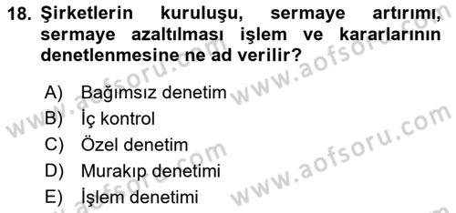 Muhasebe ve Hukuk Dersi 2018 - 2019 Yılı 3 Ders Sınav Soruları 18. Soru