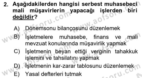 Muhasebe ve Hukuk Dersi 2018 - 2019 Yılı 3 Ders Sınav Soruları 2. Soru