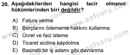 Muhasebe ve Hukuk Dersi 2018 - 2019 Yılı 3 Ders Sınav Soruları 20. Soru