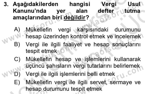 Muhasebe ve Hukuk Dersi 2018 - 2019 Yılı 3 Ders Sınav Soruları 3. Soru