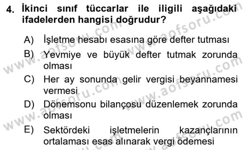 Muhasebe ve Hukuk Dersi 2018 - 2019 Yılı 3 Ders Sınav Soruları 4. Soru