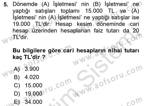 Muhasebe ve Hukuk Dersi 2018 - 2019 Yılı 3 Ders Sınav Soruları 5. Soru