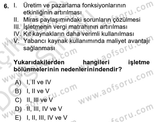 Muhasebe ve Hukuk Dersi 2018 - 2019 Yılı 3 Ders Sınav Soruları 6. Soru
