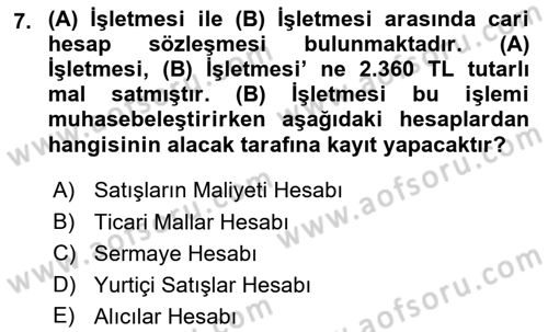 Muhasebe ve Hukuk Dersi 2018 - 2019 Yılı 3 Ders Sınav Soruları 7. Soru