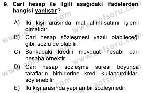 Muhasebe ve Hukuk Dersi 2018 - 2019 Yılı 3 Ders Sınav Soruları 9. Soru