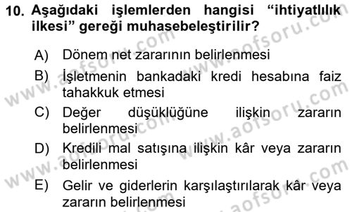 Muhasebe ve Hukuk Dersi 2018 - 2019 Yılı (Vize) Ara Sınav Soruları 10. Soru