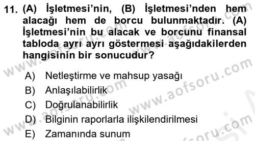 Muhasebe ve Hukuk Dersi 2018 - 2019 Yılı (Vize) Ara Sınav Soruları 11. Soru