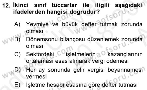 Muhasebe ve Hukuk Dersi 2018 - 2019 Yılı (Vize) Ara Sınav Soruları 12. Soru