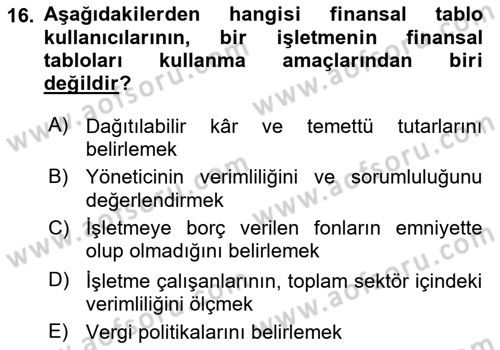 Muhasebe ve Hukuk Dersi 2018 - 2019 Yılı (Vize) Ara Sınav Soruları 16. Soru