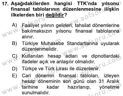 Muhasebe ve Hukuk Dersi 2018 - 2019 Yılı (Vize) Ara Sınav Soruları 17. Soru