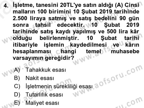 Muhasebe ve Hukuk Dersi 2018 - 2019 Yılı (Vize) Ara Sınav Soruları 4. Soru