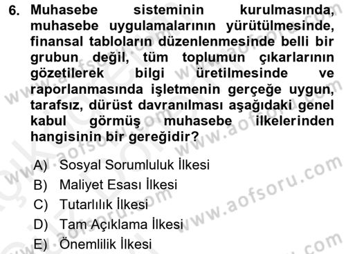 Muhasebe ve Hukuk Dersi 2018 - 2019 Yılı (Vize) Ara Sınav Soruları 6. Soru
