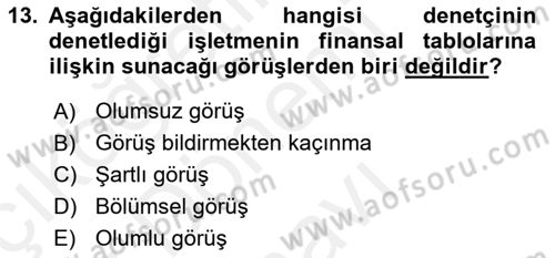 Muhasebe ve Hukuk Dersi 2018 - 2019 Yılı (Final) Dönem Sonu Sınav Soruları 13. Soru