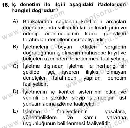 Muhasebe ve Hukuk Dersi 2018 - 2019 Yılı (Final) Dönem Sonu Sınav Soruları 16. Soru