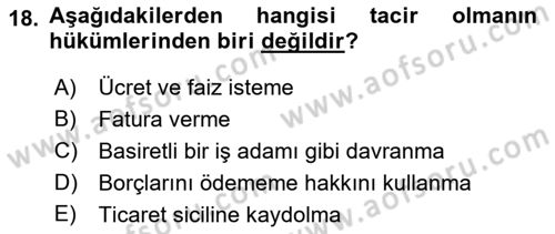 Muhasebe ve Hukuk Dersi 2018 - 2019 Yılı (Final) Dönem Sonu Sınav Soruları 18. Soru