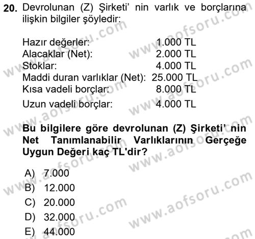 Muhasebe ve Hukuk Dersi 2018 - 2019 Yılı (Final) Dönem Sonu Sınav Soruları 20. Soru
