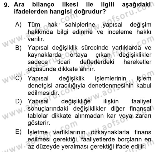 Muhasebe ve Hukuk Dersi 2018 - 2019 Yılı (Final) Dönem Sonu Sınav Soruları 9. Soru