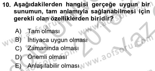 Muhasebe ve Hukuk Dersi 2018 - 2019 Yılı Yaz Okulu Sınav Soruları 10. Soru