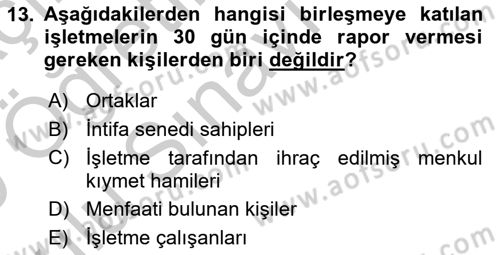 Muhasebe ve Hukuk Dersi 2018 - 2019 Yılı Yaz Okulu Sınav Soruları 13. Soru