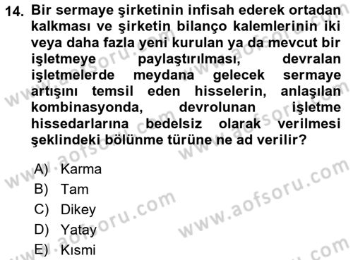 Muhasebe ve Hukuk Dersi 2018 - 2019 Yılı Yaz Okulu Sınav Soruları 14. Soru