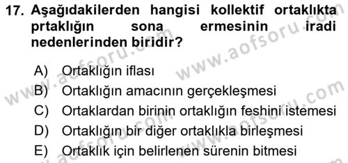 Muhasebe ve Hukuk Dersi 2018 - 2019 Yılı Yaz Okulu Sınav Soruları 17. Soru