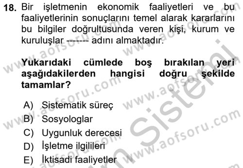 Muhasebe ve Hukuk Dersi 2018 - 2019 Yılı Yaz Okulu Sınav Soruları 18. Soru