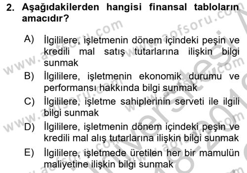 Muhasebe ve Hukuk Dersi 2018 - 2019 Yılı Yaz Okulu Sınav Soruları 2. Soru