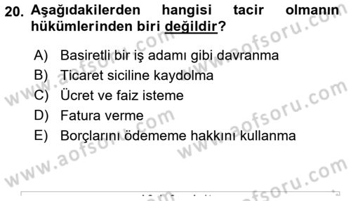 Muhasebe ve Hukuk Dersi 2018 - 2019 Yılı Yaz Okulu Sınav Soruları 20. Soru