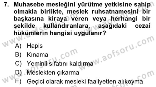 Muhasebe ve Hukuk Dersi 2018 - 2019 Yılı Yaz Okulu Sınav Soruları 7. Soru