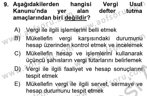Muhasebe ve Hukuk Dersi 2018 - 2019 Yılı Yaz Okulu Sınav Soruları 9. Soru