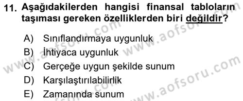 Muhasebe ve Hukuk Dersi 2019 - 2020 Yılı (Vize) Ara Sınav Soruları 11. Soru