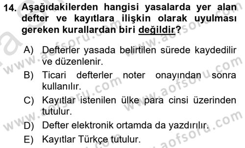 Muhasebe ve Hukuk Dersi 2019 - 2020 Yılı (Vize) Ara Sınav Soruları 14. Soru