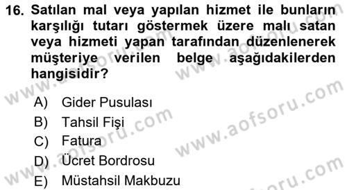 Muhasebe ve Hukuk Dersi 2019 - 2020 Yılı (Vize) Ara Sınav Soruları 16. Soru