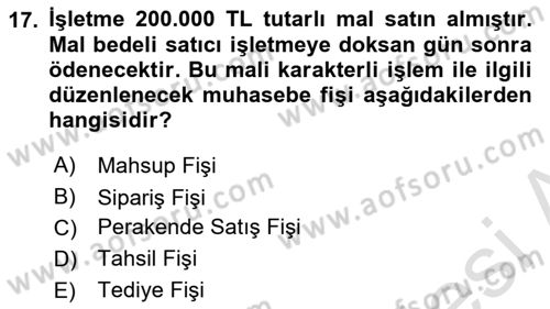Muhasebe ve Hukuk Dersi 2019 - 2020 Yılı (Vize) Ara Sınav Soruları 17. Soru
