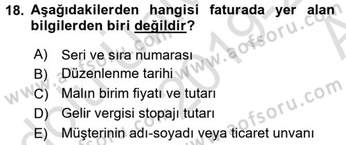 Muhasebe ve Hukuk Dersi 2019 - 2020 Yılı (Vize) Ara Sınav Soruları 18. Soru