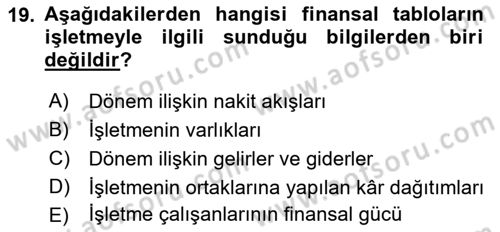 Muhasebe ve Hukuk Dersi 2019 - 2020 Yılı (Vize) Ara Sınav Soruları 19. Soru